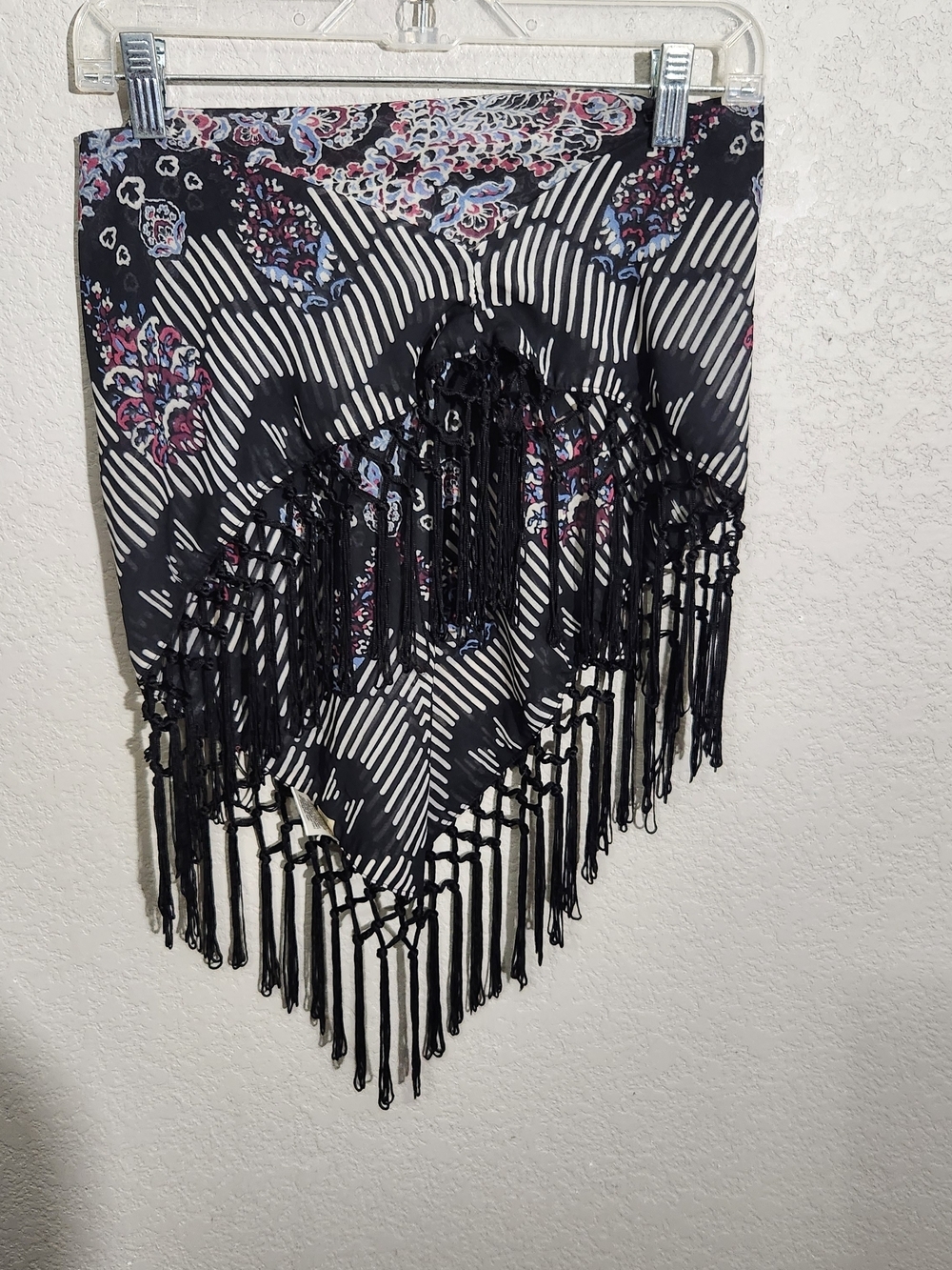 Black Floral Fringe Shawl Scarf